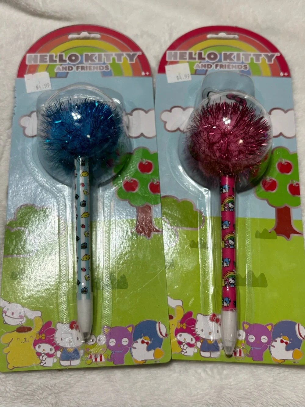 Hello Kitty Pink & Blue Tinsel Pom-Pom Character Pen Set